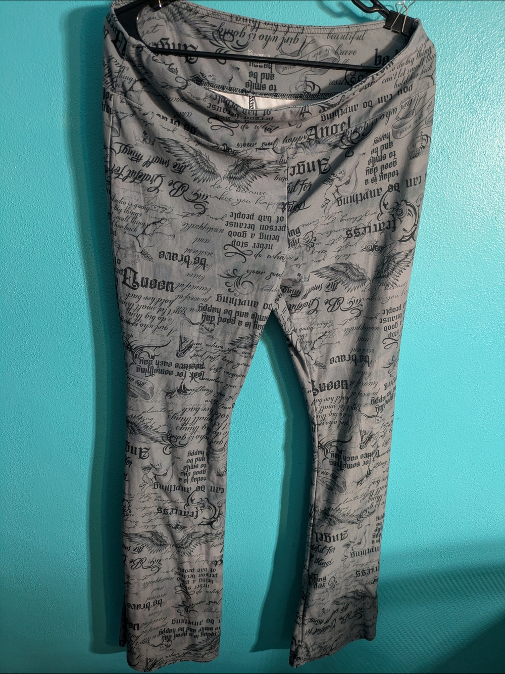 No Boundaries Gray Script Print Boot Cut Leggings